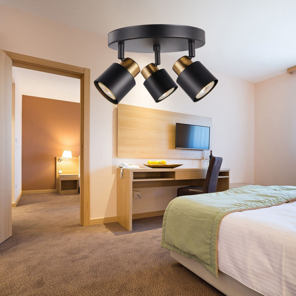 3 Light Track Lighting Kit, Matt Black Brass Finish Canopy with Moden Flush Mount Ceiling Spotlight,Dining,Living
