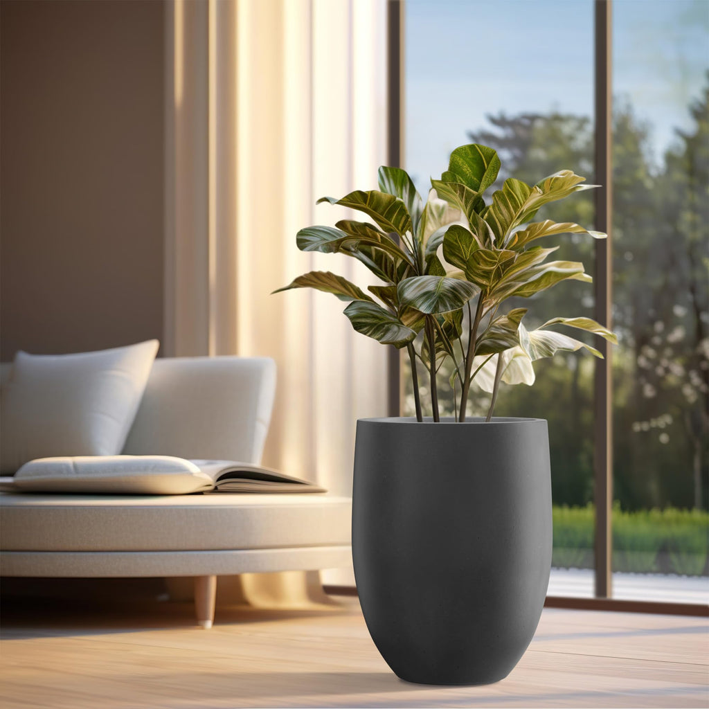 Black Concrete Planter 21.7" Tall All-Weather Round Large Pot