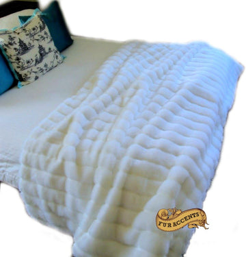 Plush Channel Mink Throw Blanket Bedspread Luxury Faux Fur with Minky Cuddle Fur Lining (4'x5', Bright White)
