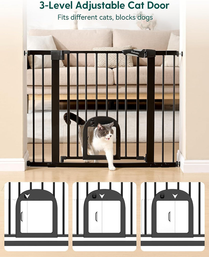 Dog Gate with Adjustable Cat Door, CatPrivilege III, 29-43", Black
