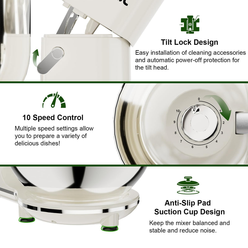 7.45 QT Tilt-Head Stand Mixer, Electric Mixer for Baking (White)