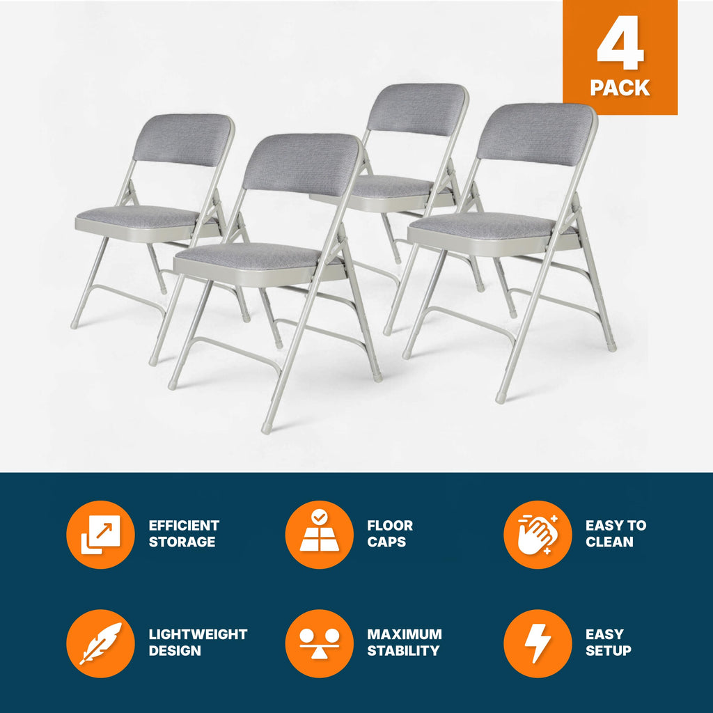 Series Heavy-Duty Premium Fabric Padded Upholstery Double-Hinged Triple-Braced Folding Chairs (4-Pack, Slate