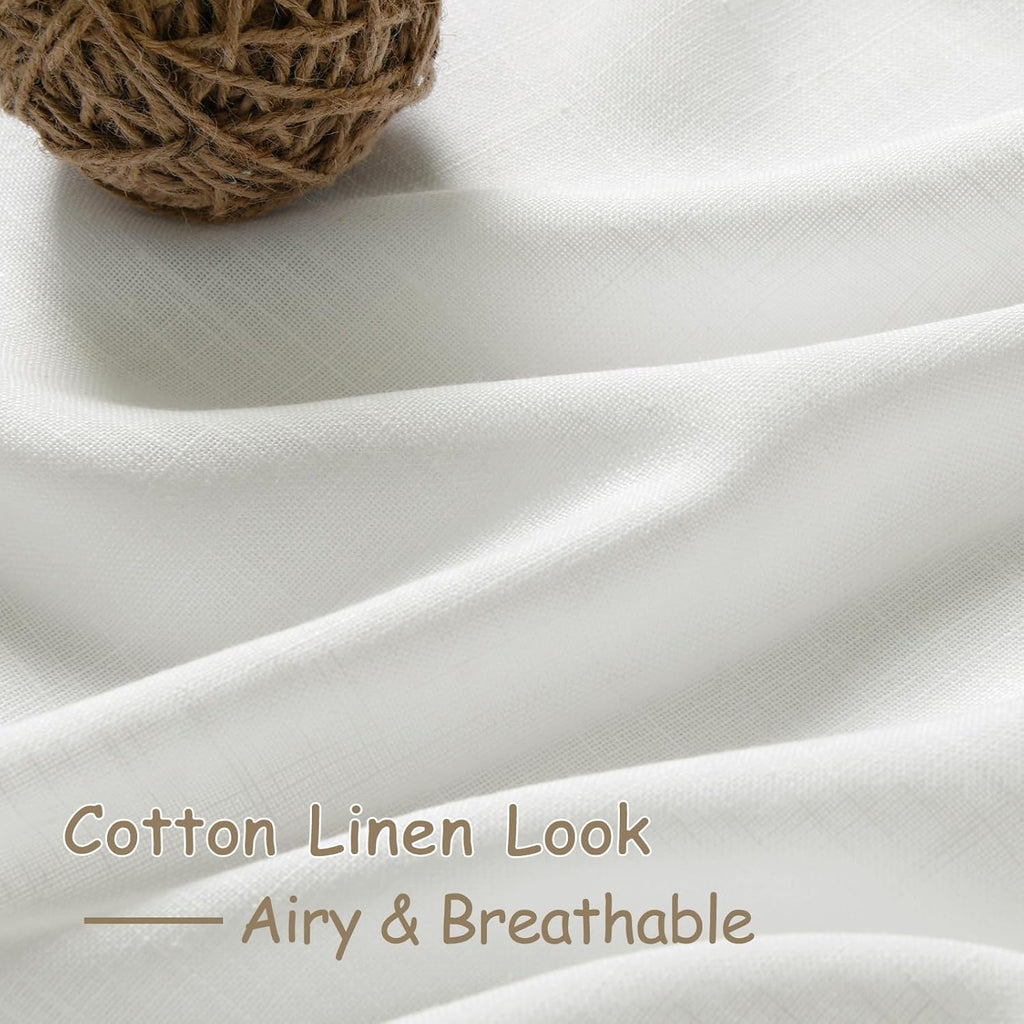 Off White Linen Curtains 96 Inches Long 2 Panels Set Back Tab Rod Pocket Semi Sheer Light Filtering Window Curtain