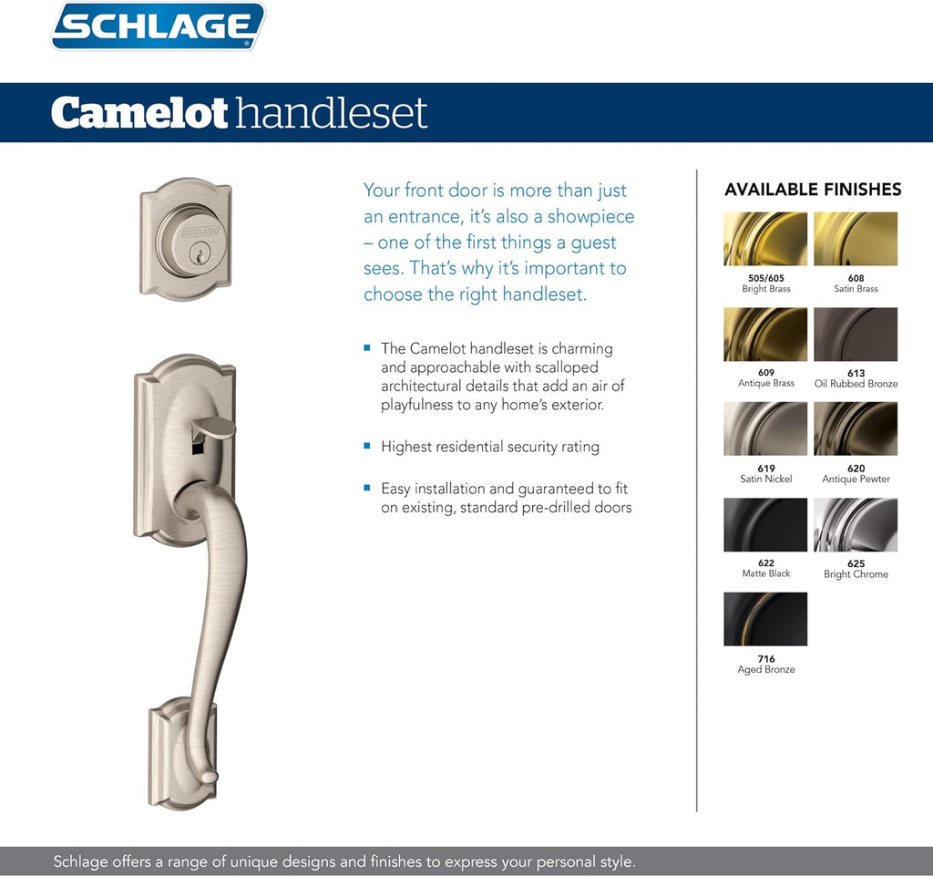 F60 V CAM 716 GEO Camelot Front Entry Handleset with Georgian Knob, Deadbolt Keyed 1 Side, Aged Bronze - Door Handleset