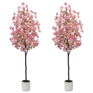 6FT Artificial Cherry Blossom Tree, 2Pack Faux Pink Blossom Tree, Wedding & Event Decoration - Realistic Indoor
