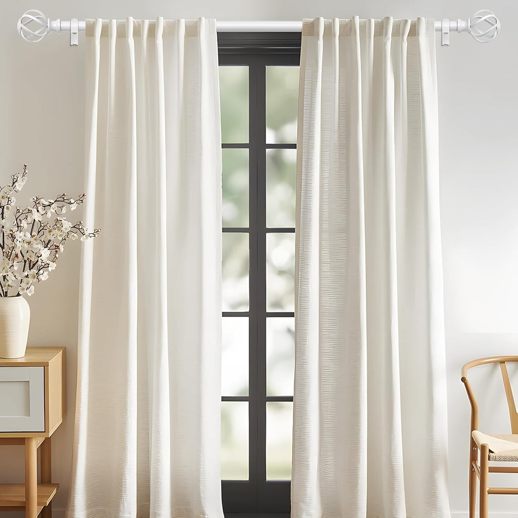 White Curtain Rod, Decorative Curtain Rods for Windows with Twisted Cage Finials, 3/4" Adjustable Heavy