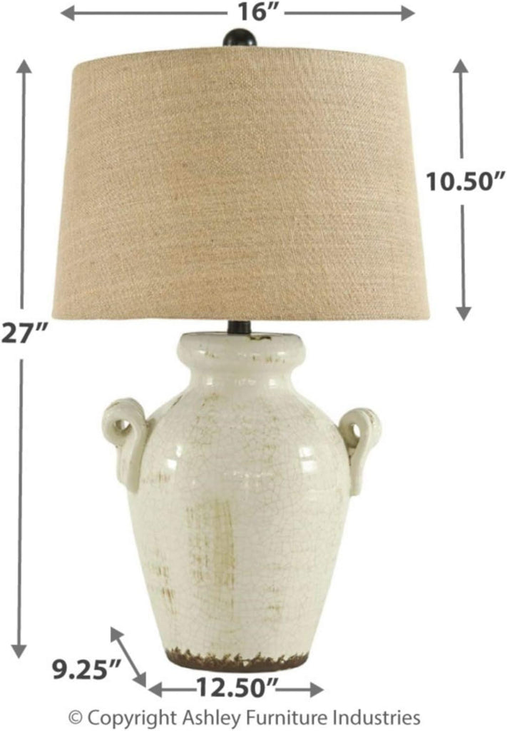 Signature Design by Ashley Emelda Farmhouse 27" Ceramic Table Lamp, Cream Glaze Crackle Finish