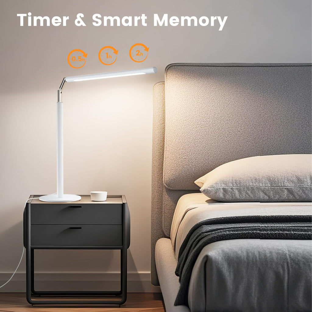 White LED Desk Lamp, 16" Dimmable Metal Desk Light with Base, 15W 1200LM, Adapter Included, Color & Brightness