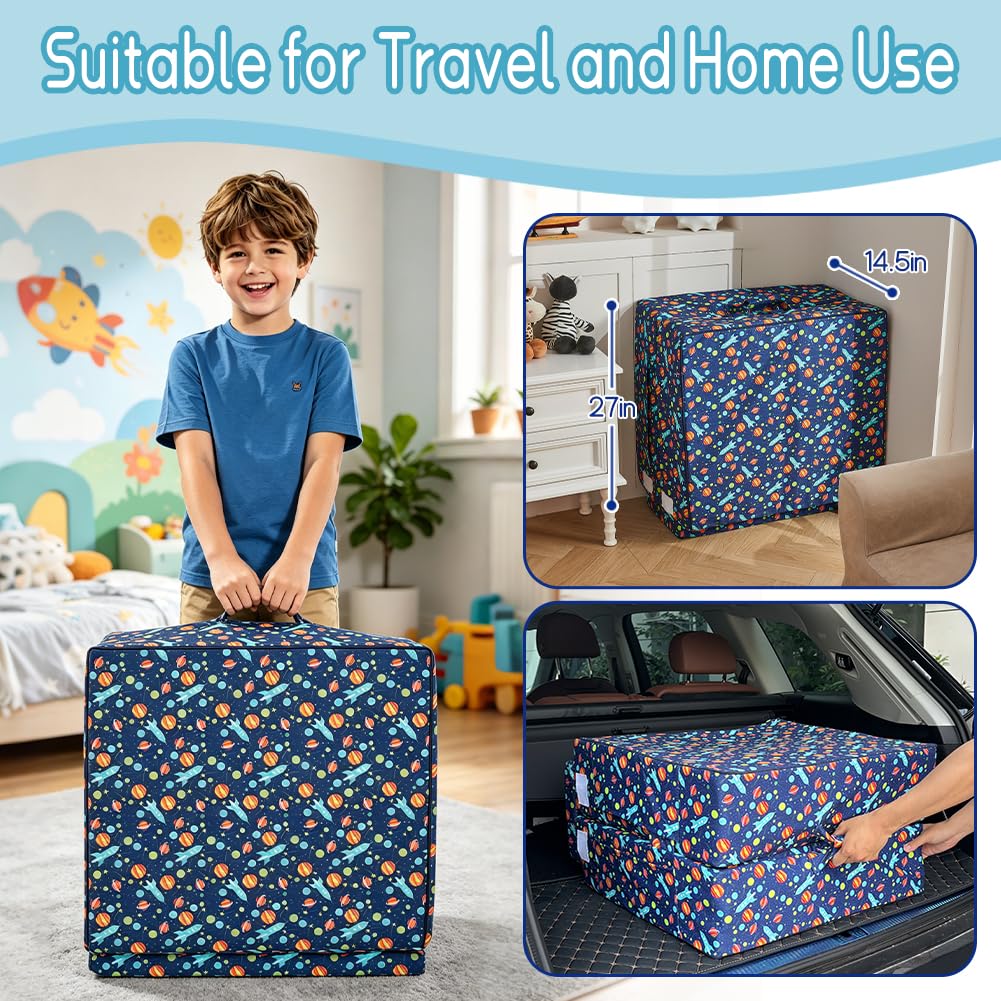 Toddler Travel Bed, Foldable Kid Floor Bed with Washable Cover