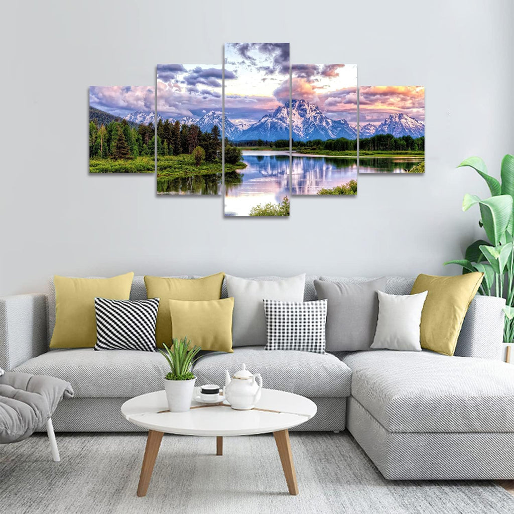 5 Pieces Grand Teton National Park Landscape Wall Art Mountain Canvas Paintings Nature Scenery Pictures Posters