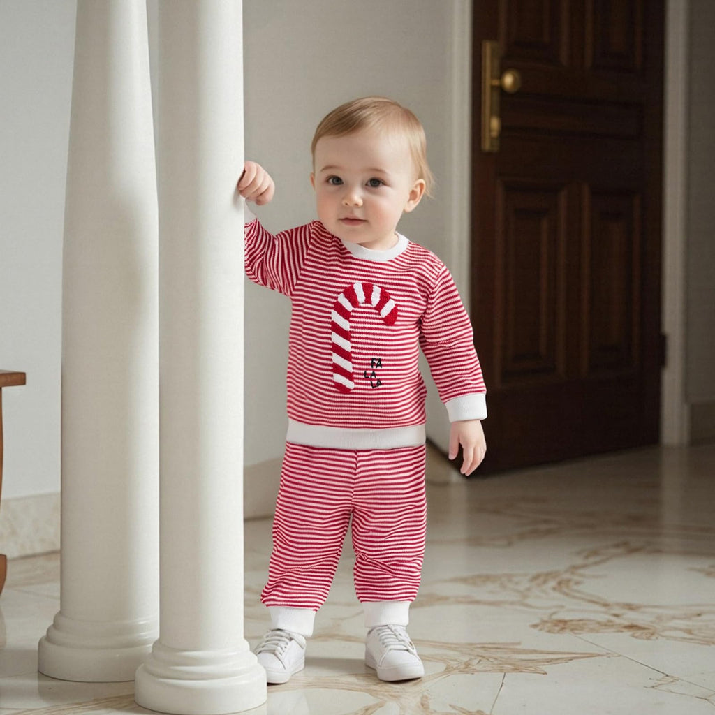 Toddler Baby Boy Girl Christmas Outfits Print Long Sleeve Tops Jogger Pants Sets Infant Xmas Fall Winter Clothes (Red