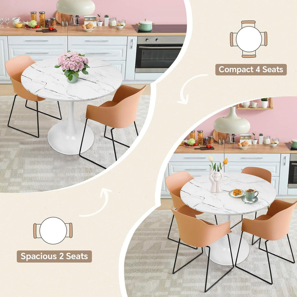 Inspired Saarinen Style Tulip Round Pedestal Dining Table — Marble White, 31.5″ Round