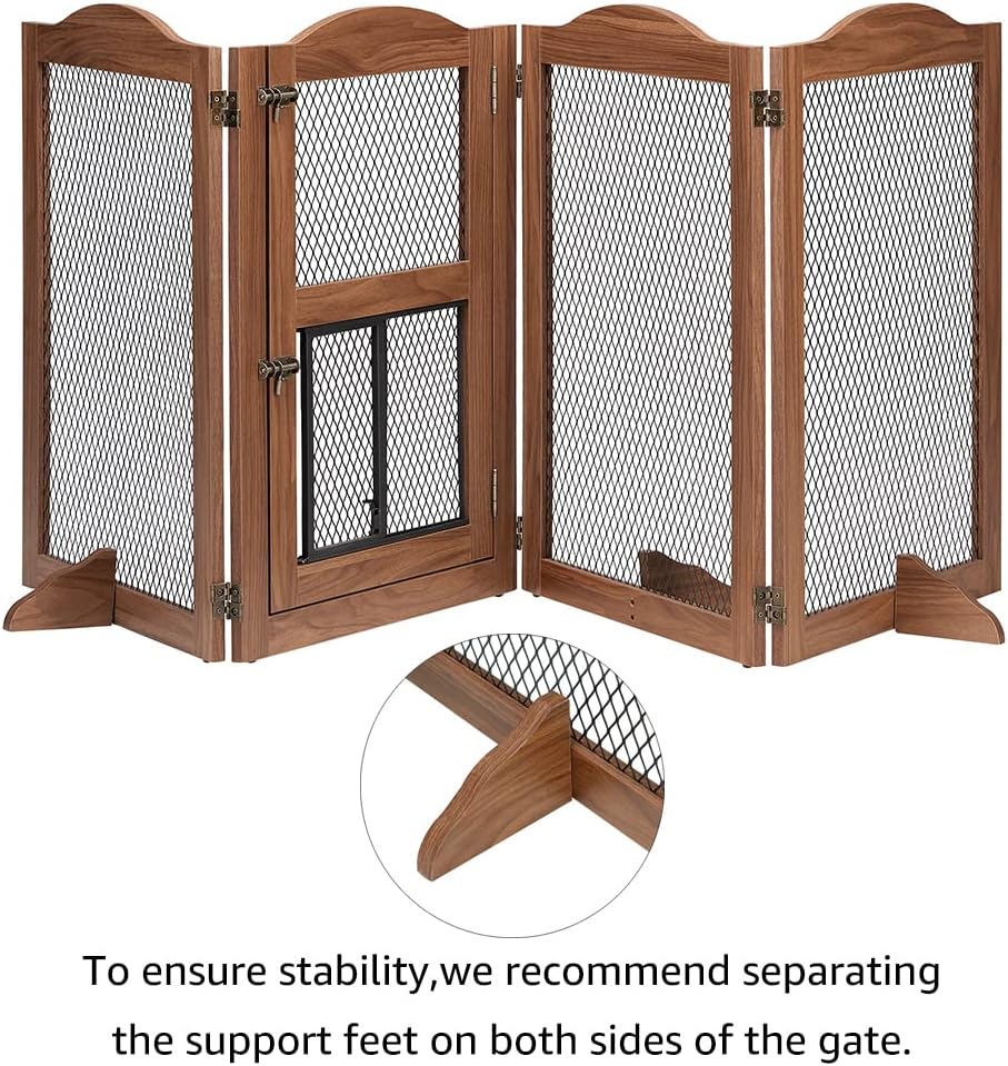 Freestanding Dog Gate with Cat Door for Indoor Doorways Stairs