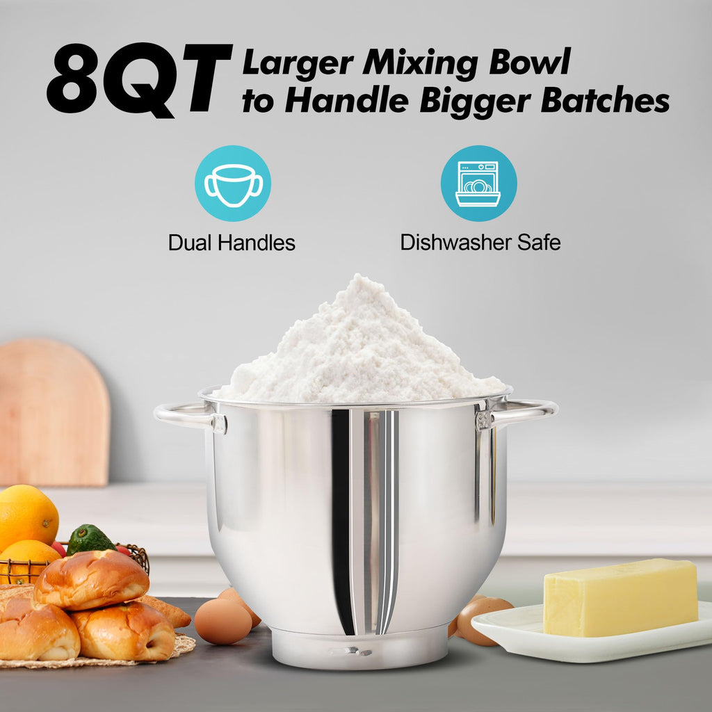Stand Mixer, 8QT 900W 6-Speed Tilt-Head Food Mixer, Kitchen Electric Mixer with Dough Hook, Wire Whip & Beater