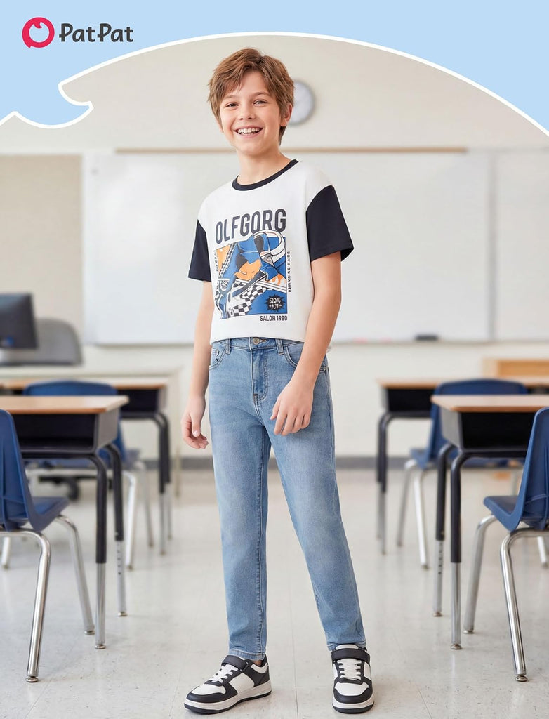 Classic Boys Jeans, High Cotton Content Straight Leg Jeans for Boys
