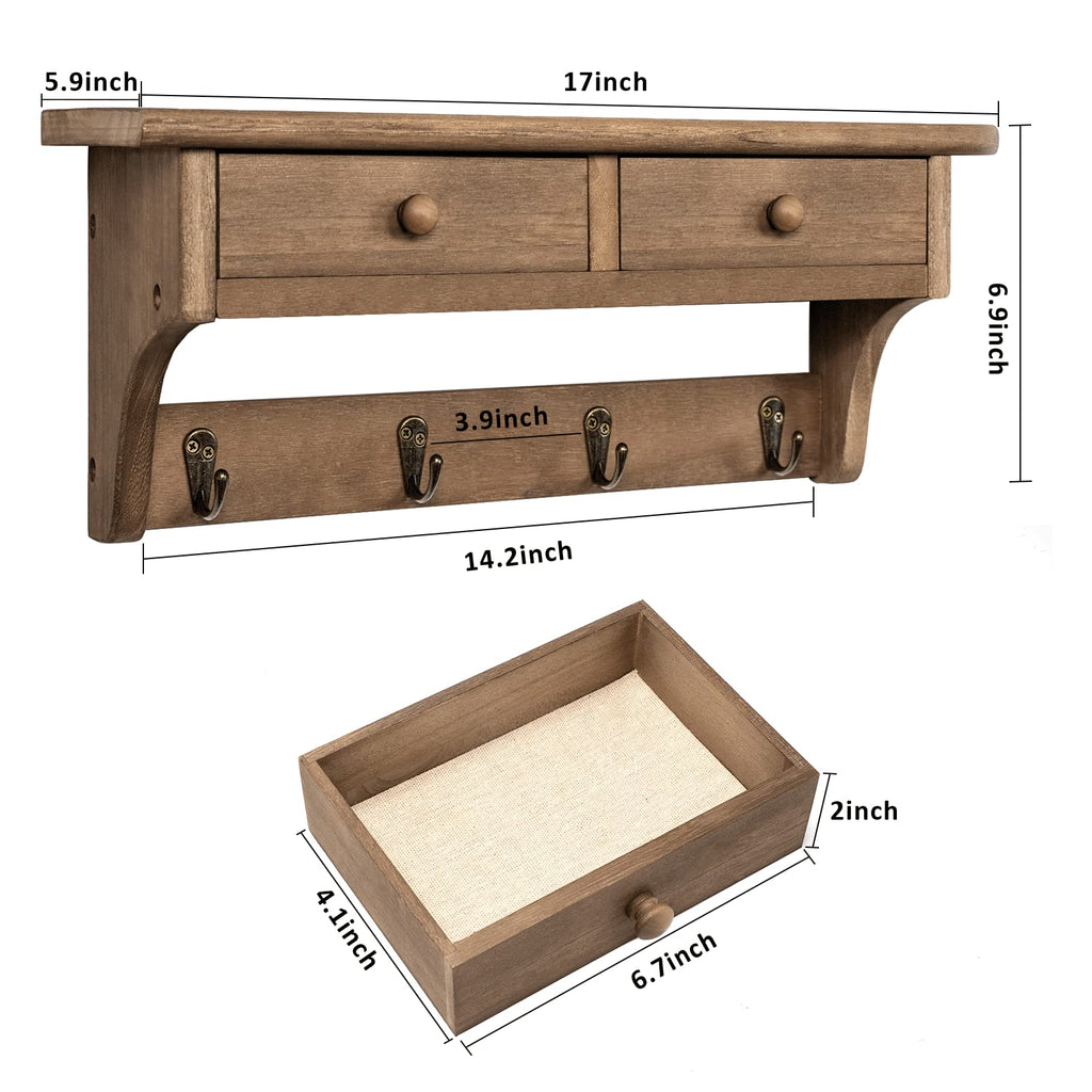 Coat Hooks Mounted, Rustic Wood Coat Rack Mount Shelf with Hooks, Farmhouse Coat Rack with Shelf & Coat Hook