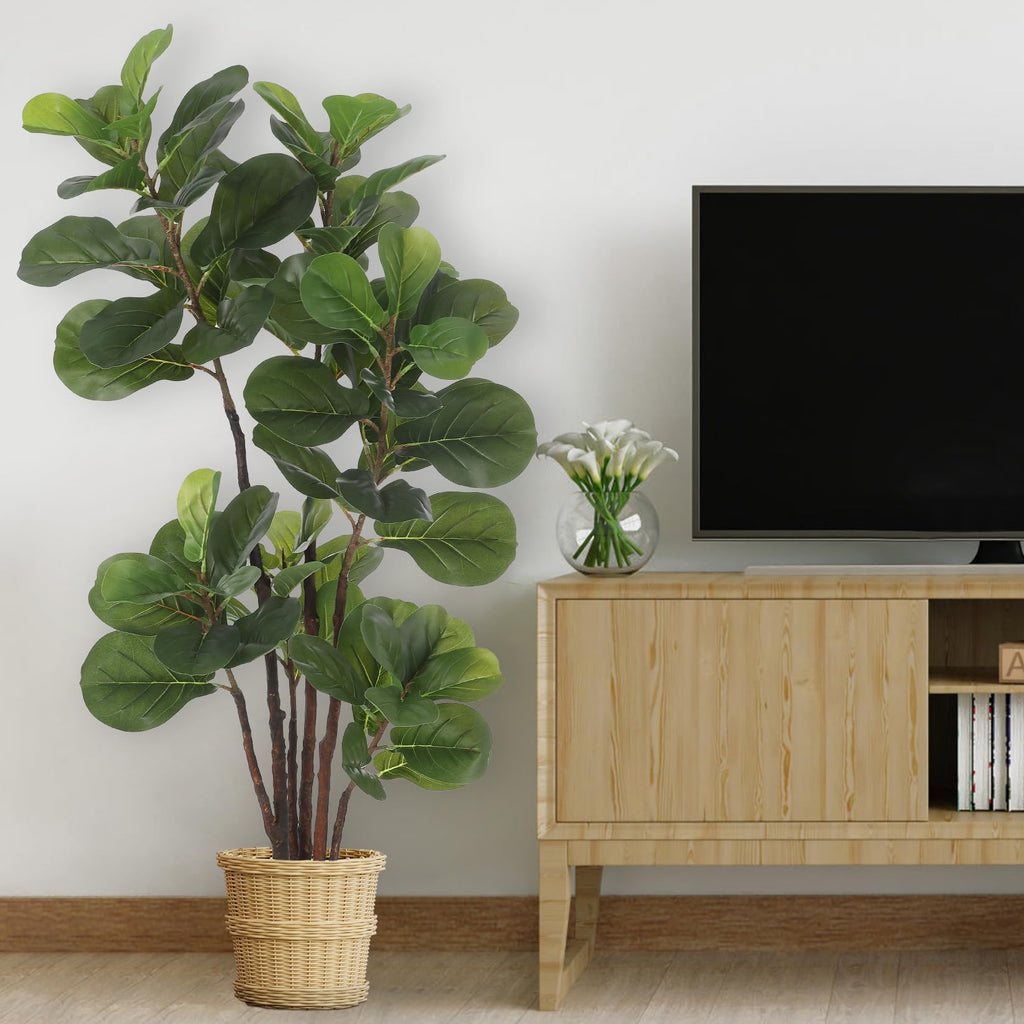 Artificial Fiddle Leaf Fig Tree, 4 Ft Faux Ficus Lyrata Tree