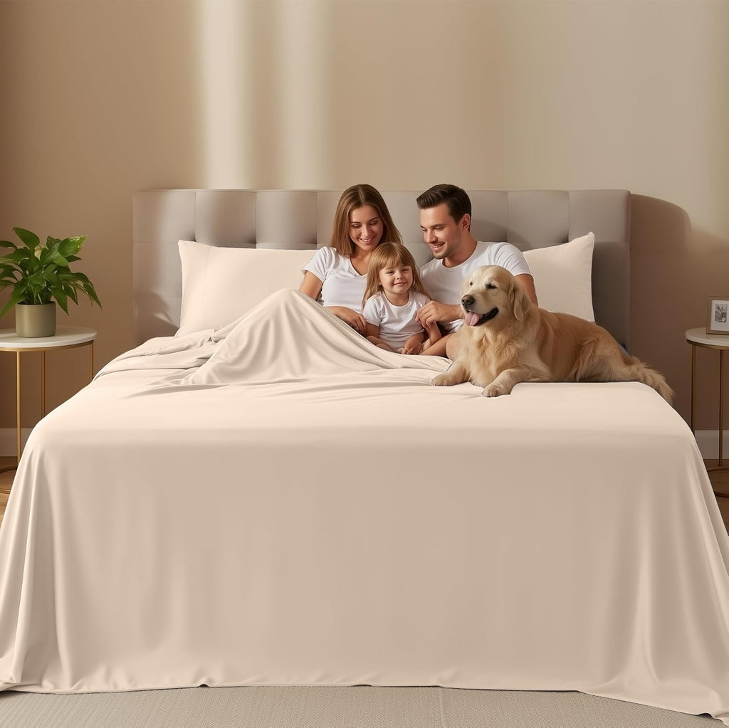 Queen Sheet Set - 4 Piece Bed Sheets, Soft and Breathable Microfiber, Includes 1 Fitted Sheet, 1 Flat Sheet and 2
