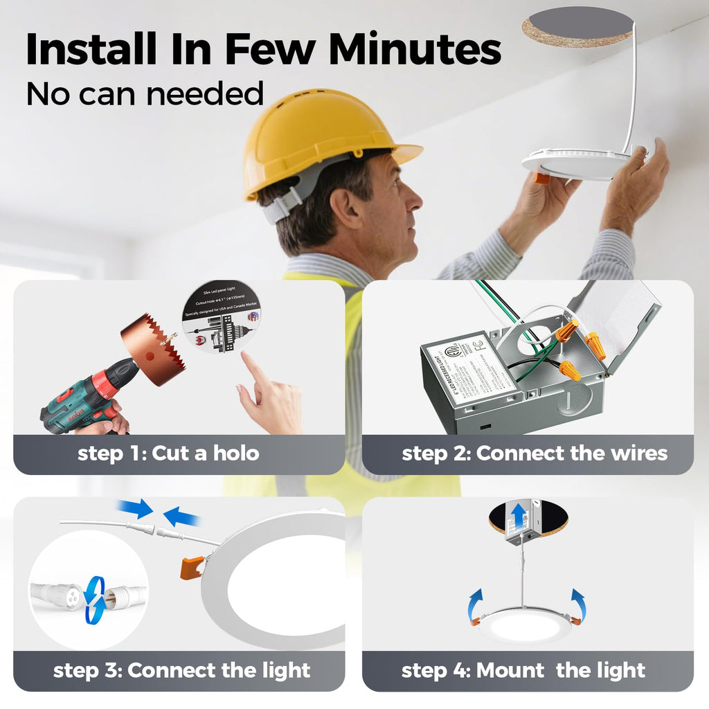 24 Pack 6 Inch Ultra-Thin 5CCT LED Recessed Ceiling Light,Canless
