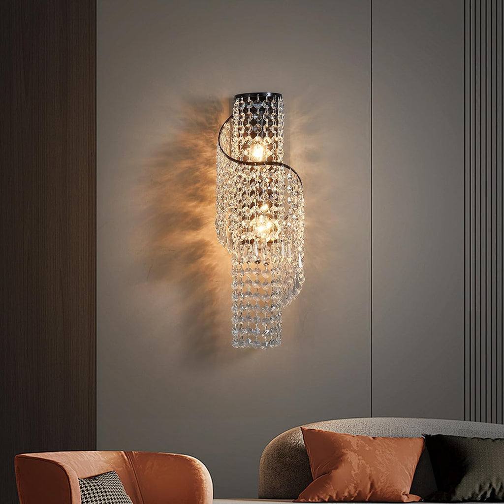 K9 Crystal Wall Sconces, Adjustable 3-Color LED Wall Light with Titanium Black Metal Frame, Modern Living