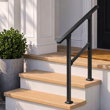 Hand Rails for Outdoor Steps, 2-Step Metal Stair Railing Kit, Matte Black