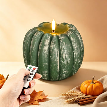 Flameless Wax Pumpkin Candle Flickering with Remote for Fall Decor