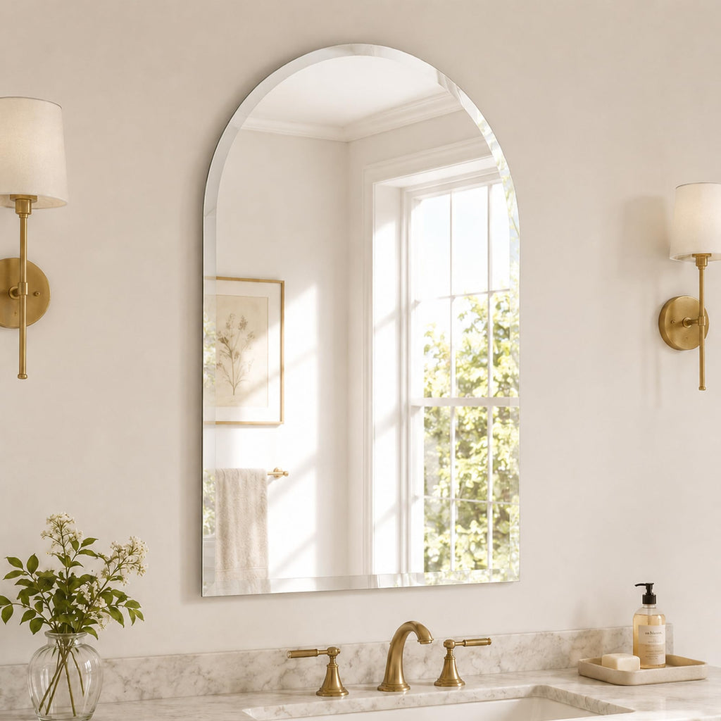 20x30 Inch Arch Top Frameless Beveled Wall Mirror for Vanity