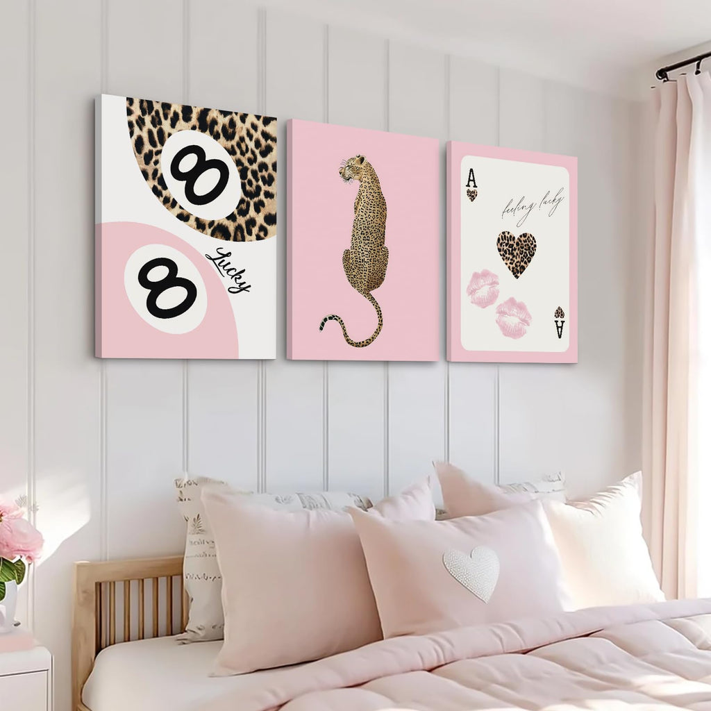 Cheetah Trendy Wall Art Preppy Leopard Canvas Print Cheetah Room Wall Decor 8 Ball Poster Y2k Pink Coquette Luxury