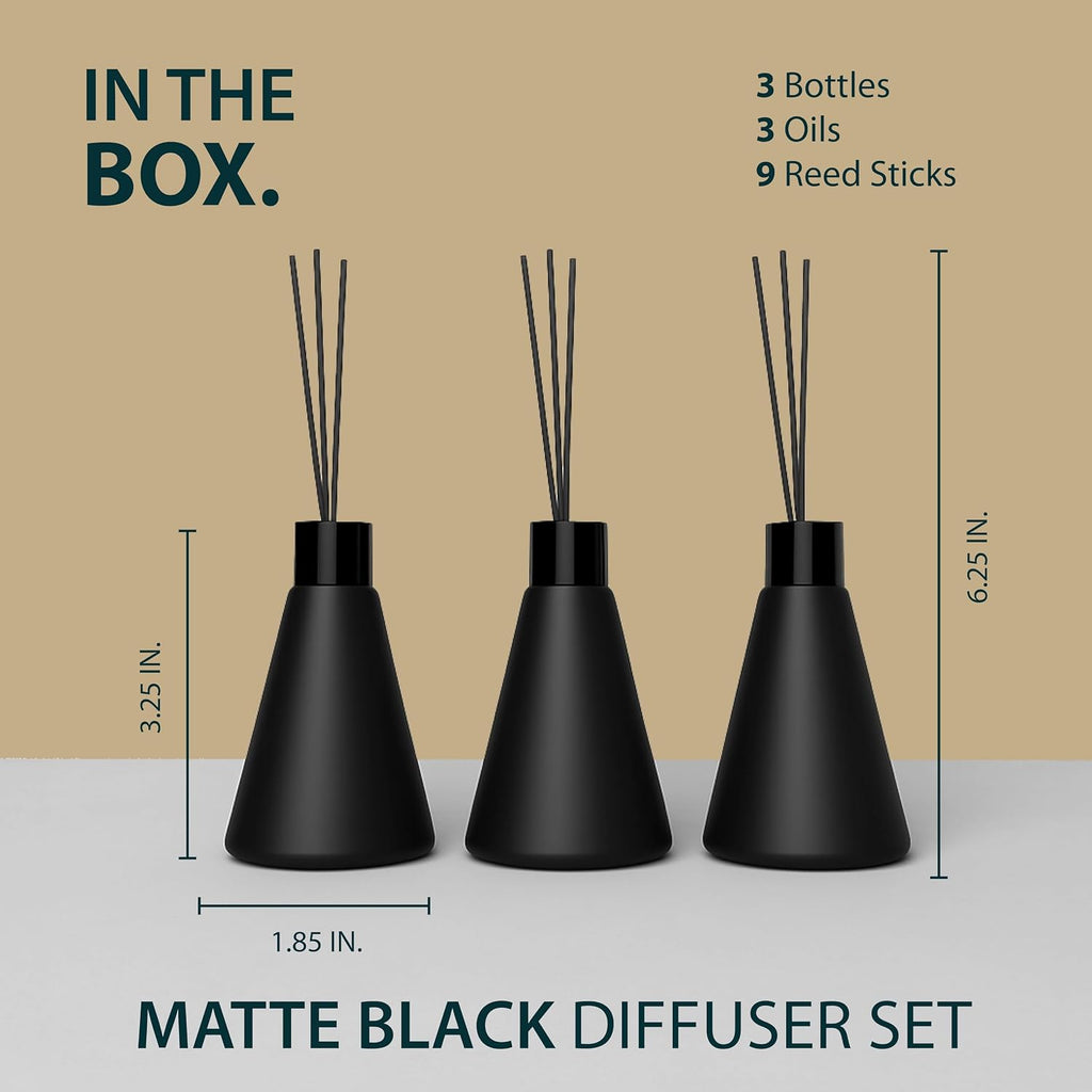 Reed Diffuser Matte Black (3-Pack) - Home Fragrance, 50ml - Set of 3