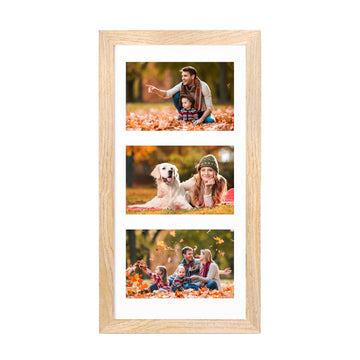 7x14 Picture Frame Solid Wood Natural Frame Matted Three 4x6