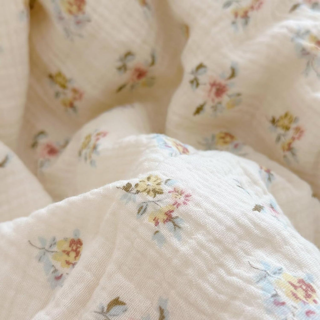 Kids Blanket Cotton Toddler Quilt Muslin Blankets, Reversible Floral Baby Blanket for Girls Boys Crib Comforter Baby