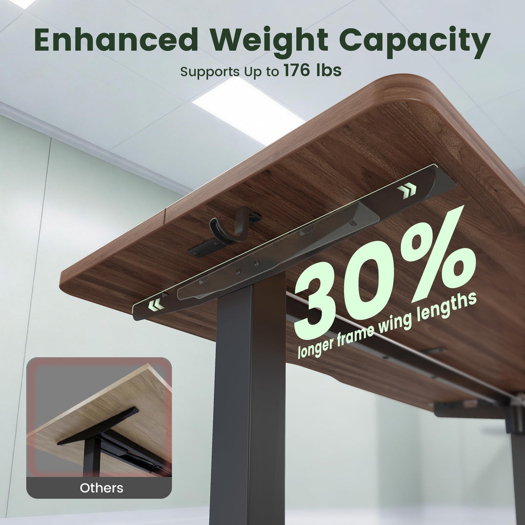 55x30 Large Electric Standing Desk, 30" Deep Desktop, Black Walnut