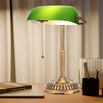 Bankers Lamp, Green Desk Lamp with Pull Switch, Vintage Table Lamps, Library, Piano (Green)