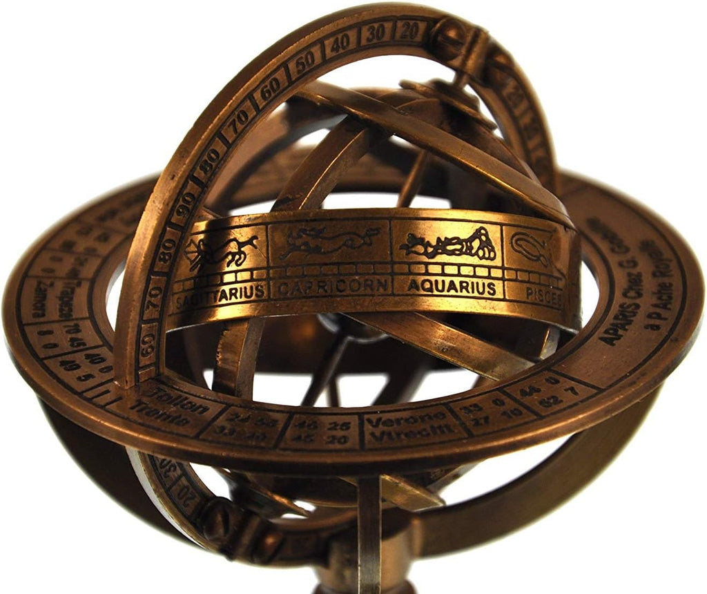 5" Nautical Brass Armillary Sphere World Globe Rosewood Base Table Decor Gift
