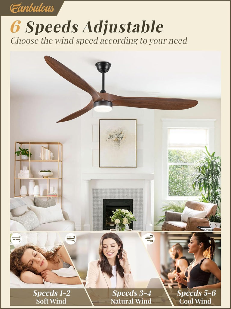 Inspired Maverick Style 70 inch Propeller Ceiling Fan With Light, Led Large Ceiling Fan with 6 Speeds, 3 ABS Wood Grain Blades Outdoor Ceiling Fans for Patios, Porch, Bedroom, 1/4/8H Timing- Deep Walnut A101-B0DJT2WV2T