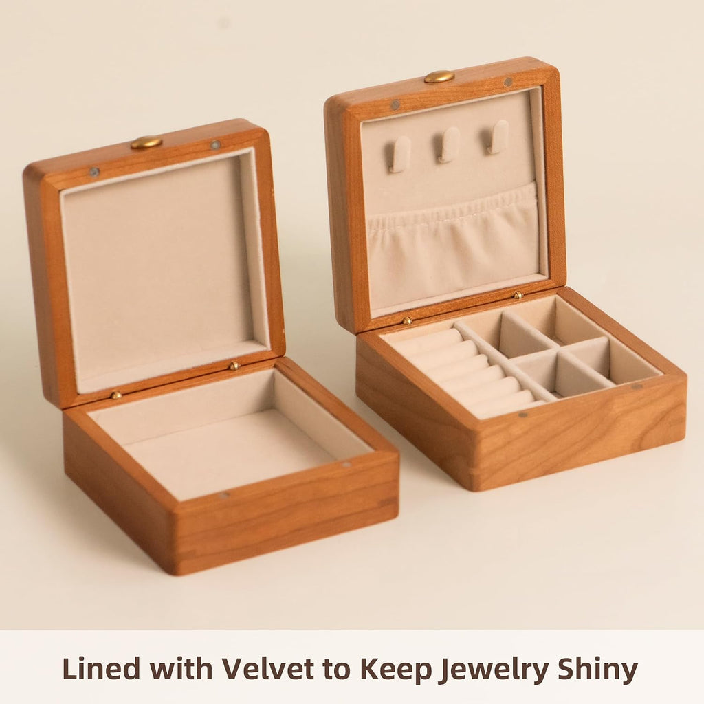 Small Jewelry Box,Cherry Wood Jewelry Case,Travel Jewelry Organizer