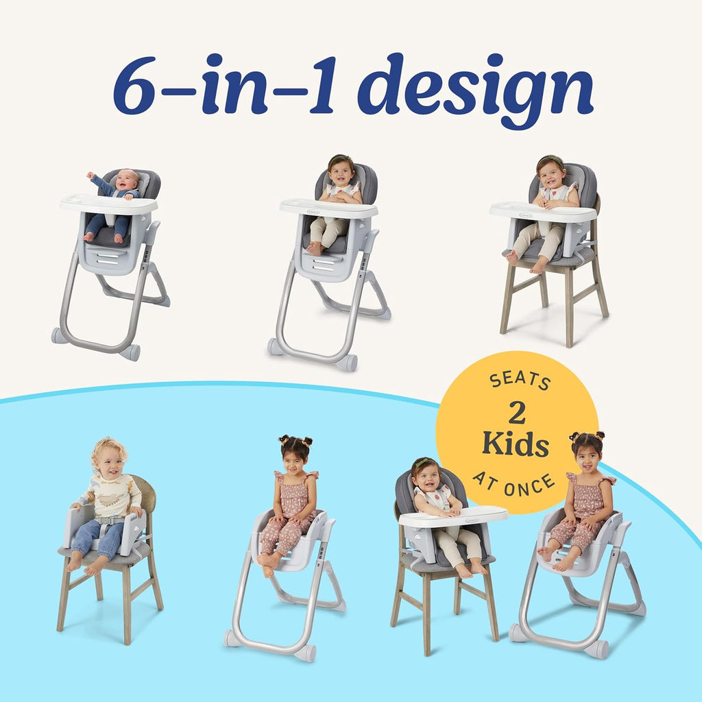 DuoDiner DLX 6-in-1 Convertible High Chair, Infant to Toddler Booster & Youth Stool, Adjustable Height & Recline