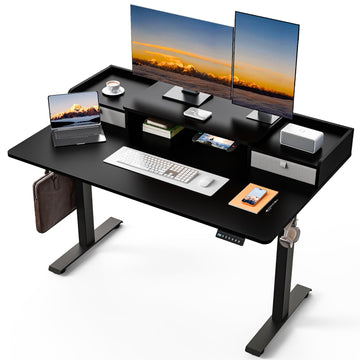 55 x 30 Inch Electric Standing Desk with 2 Drawers, Adjustable Height Widened Stand Up Desk with Storage, Sit to
