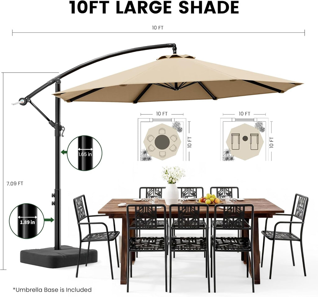 10FT Patio Umbrella with Base, Cantilever Offset Outdoor Umbrella with 360° Rotation, Infinite Tilt
