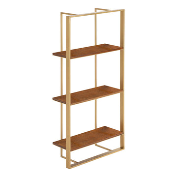 Kercheval Modern Wood Shelf, 15"x 32", Walnut Brown and Gold, Practical Mid-Century Wall Decor