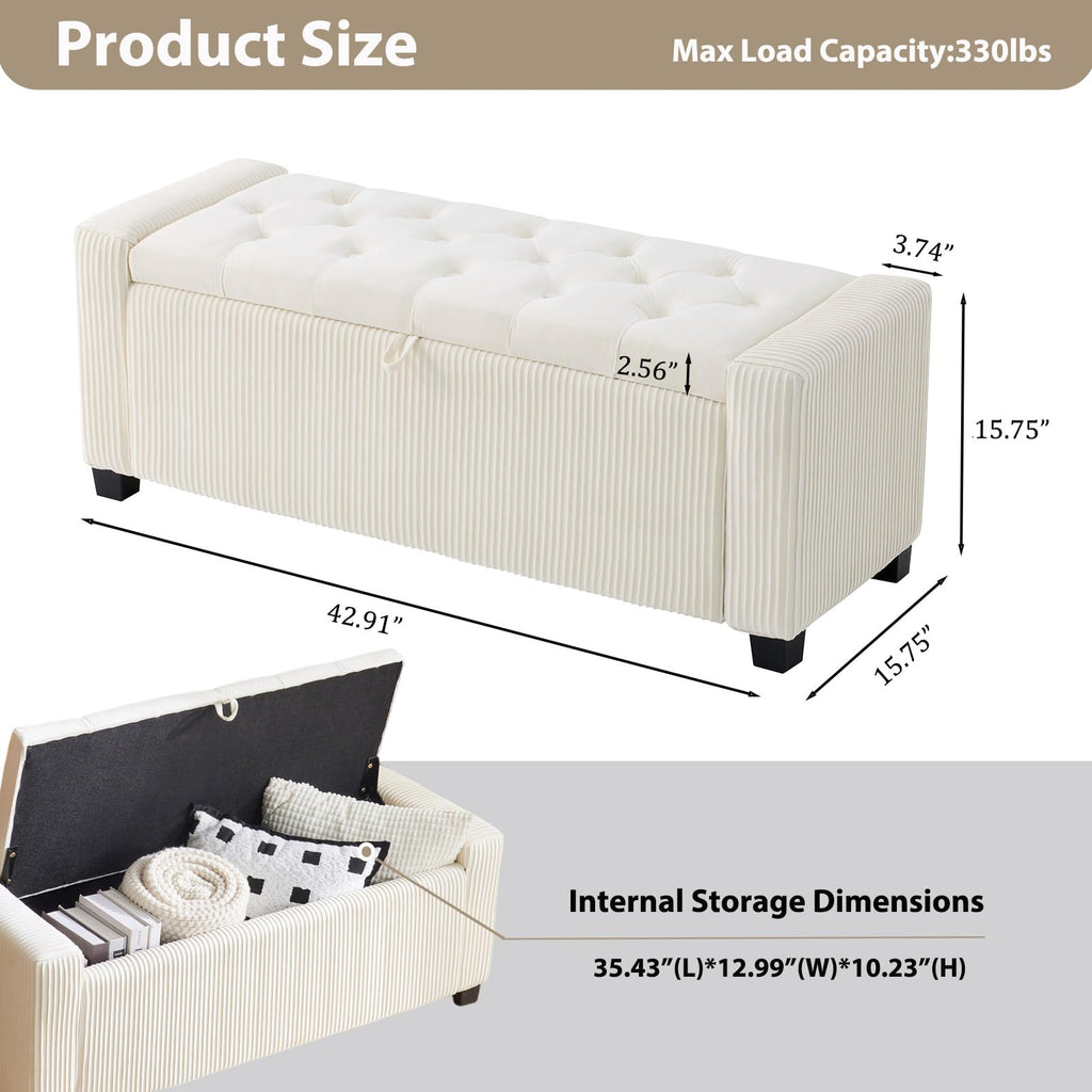 43" Velvet Ottoman Bench with Storage