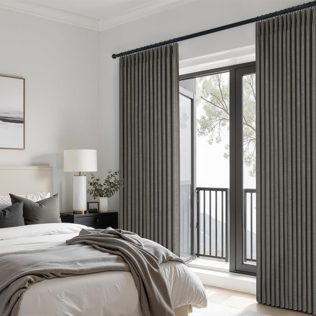 96 Inch Linen Pinch Pleated Full Blackout Curtains Carbon Grey