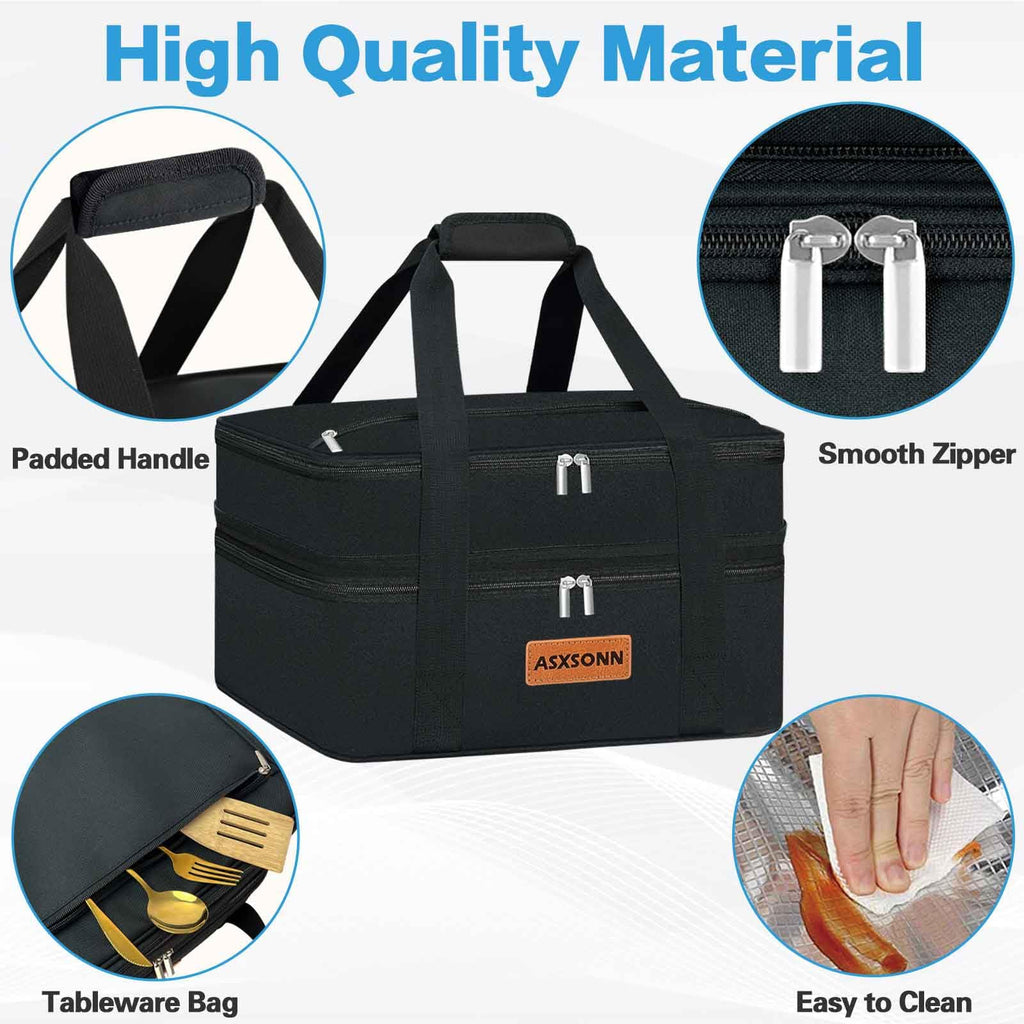 Double Decker Insulated Casserole Carrier for Hot or Cold Food, Large Lasagna Lugger Tote Fits 9"x13" Baking Dish