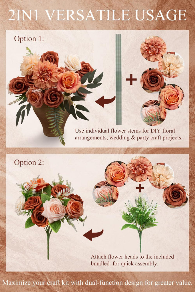 Terracotta Artificial Flowers Combo Box Fall Flowers Rose for Wedding Decor