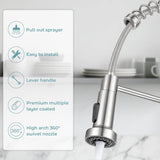 Kitchen Faucet with Pull Down Sprayer,Commercial Single Handle Stainless Steel Kitchen Faucets with Deck Plate (Brush