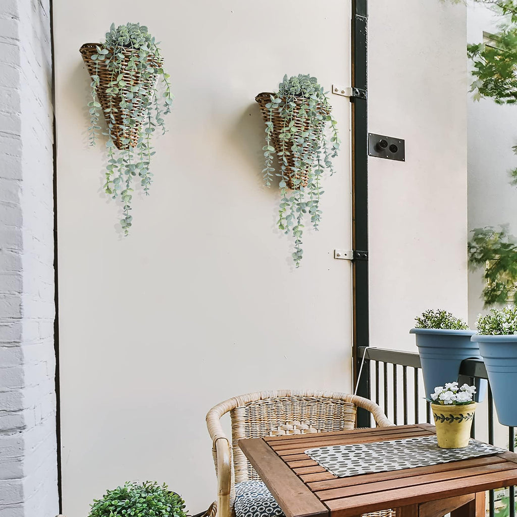 3pcs Hanging Fake Plants, Artificial Hanging Plants Fake Potted Eucalyptus for Wall Room Home Patio Indoor Outdoor