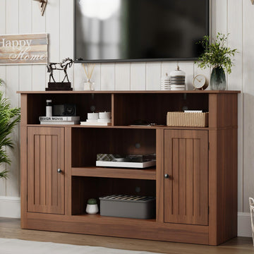 Farmhouse TV Stand for 65" TV, Modern Entertainment Center, Walnut