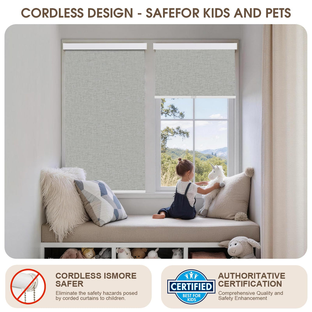 Cordless Blackout Roller Shades, 99% Light Blocking Blinds, Thermal Insulated Pull Down Window Shades Home