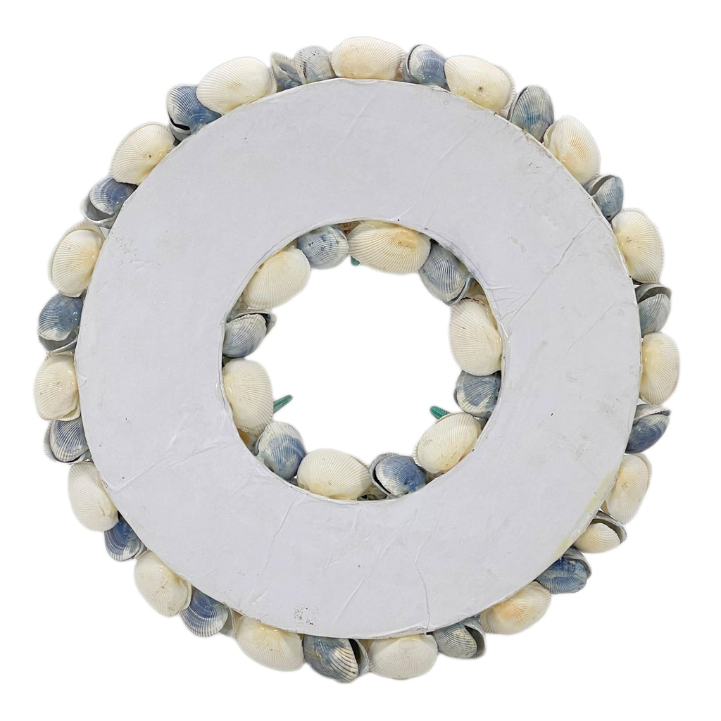 18" Nautical Seashell Wreath, Blue | Coastal Beach Floral Home Decor Indoor Outdoor Real Starfish Pearl Seashells