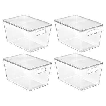 4 Pack Clear Stackable Storage Bins with Lids and Handles, Large